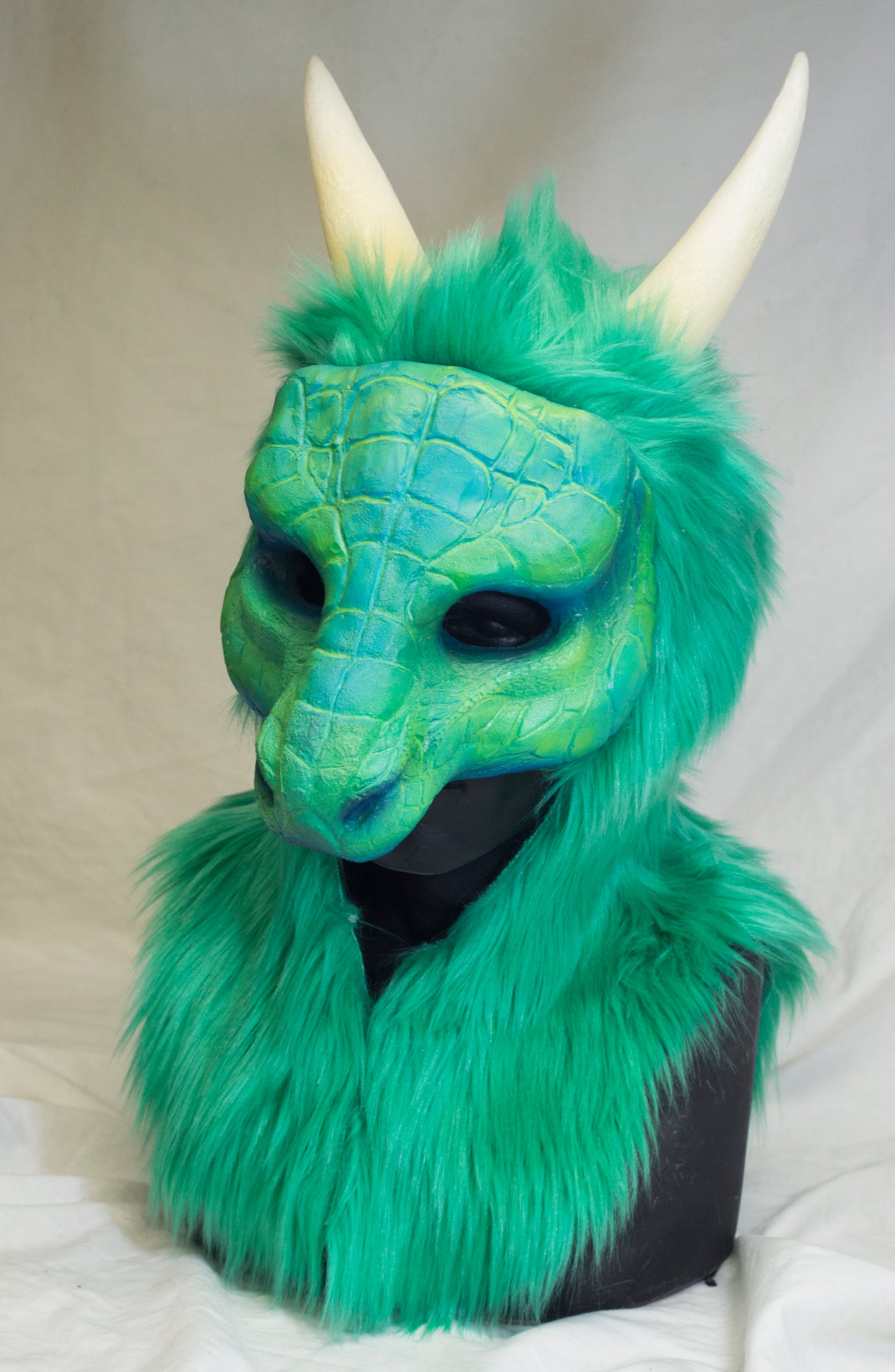 Green Dragon, durable hooded mask for LARP, performance and costuming