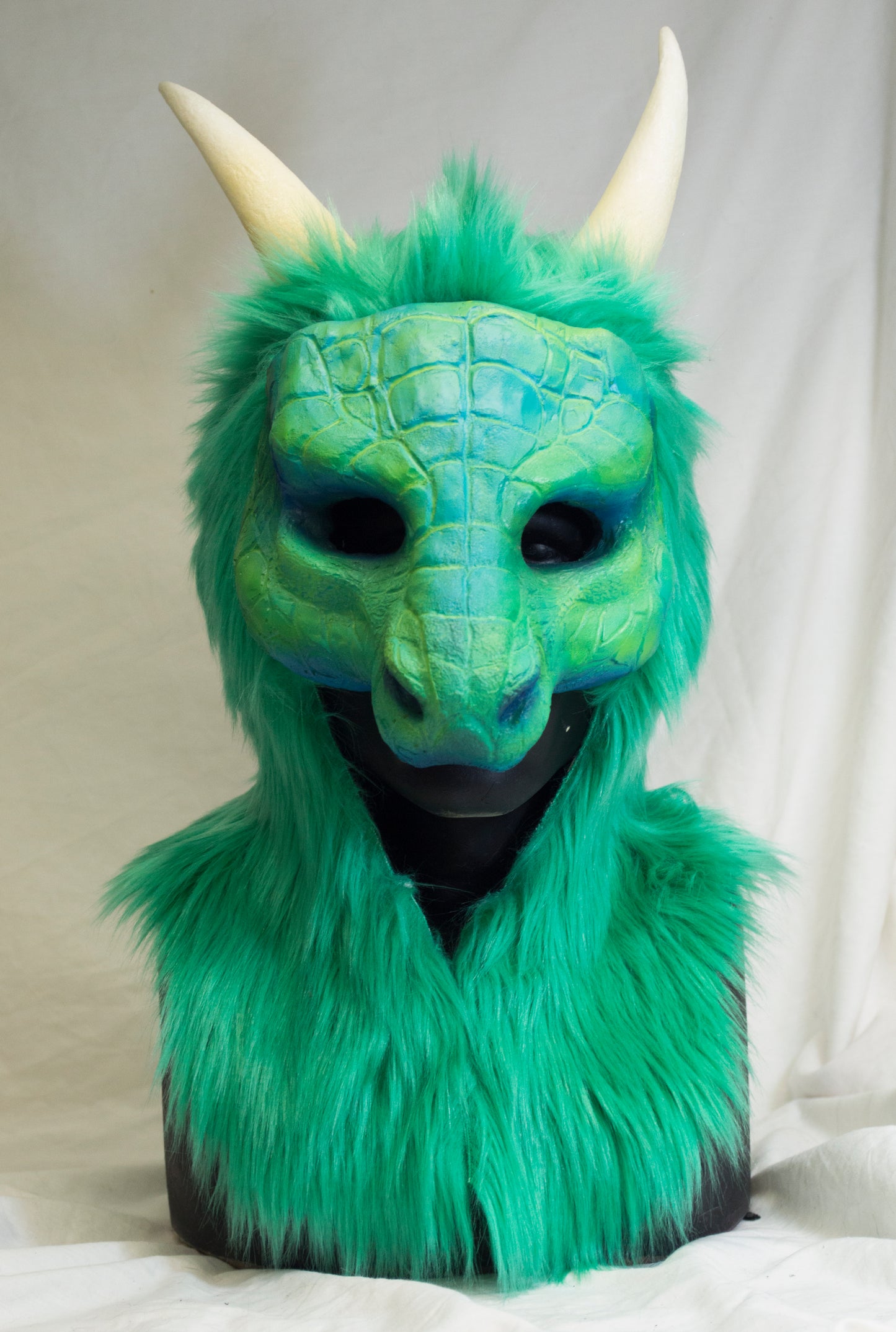 Green Dragon, durable hooded mask for LARP, performance and costuming