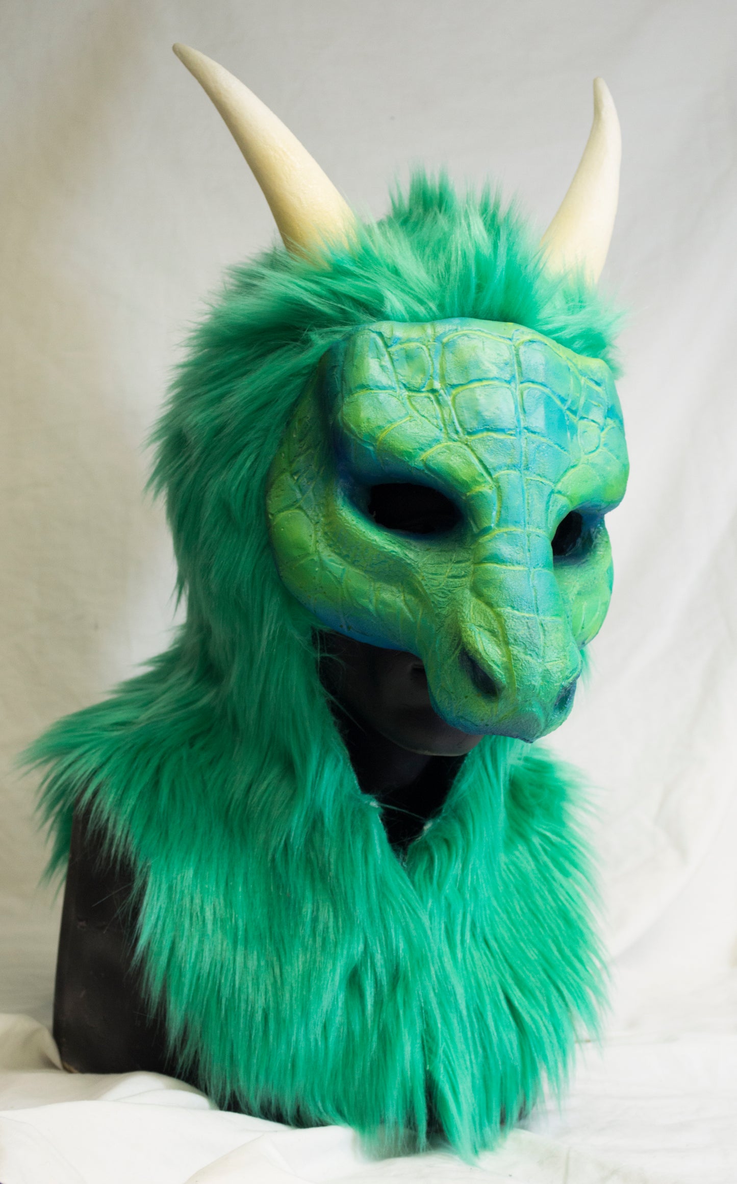 Green Dragon, durable hooded mask for LARP, performance and costuming