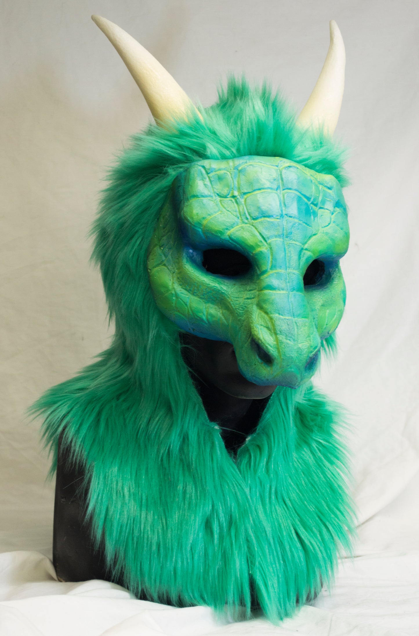 Green Dragon, durable hooded mask for LARP, performance and costuming