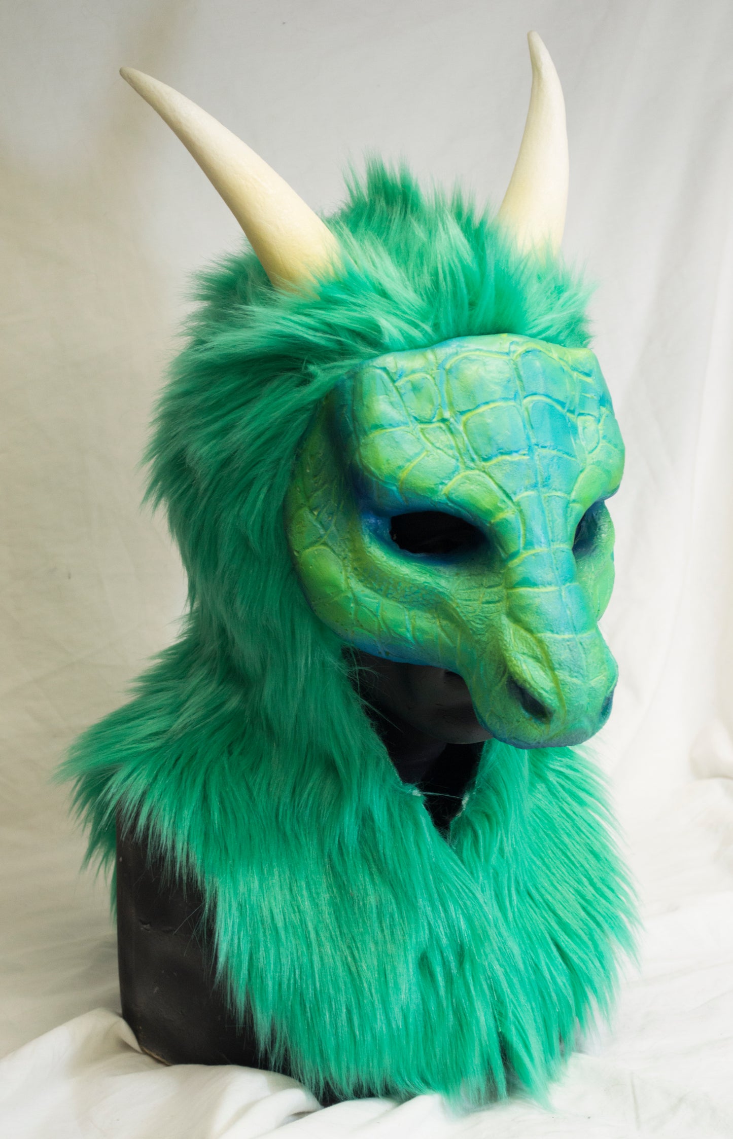 Green Dragon, durable hooded mask for LARP, performance and costuming