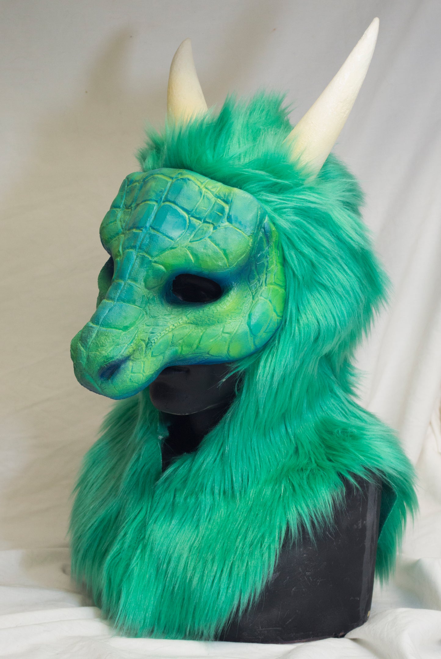 Green Dragon, durable hooded mask for LARP, performance and costuming