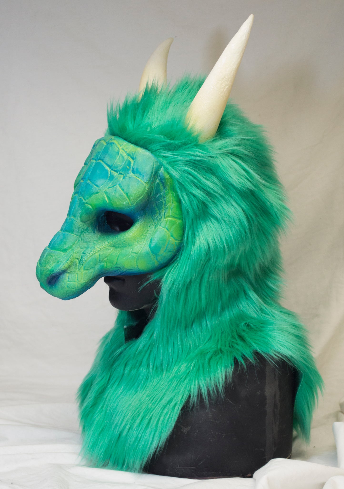 Green Dragon, durable hooded mask for LARP, performance and costuming