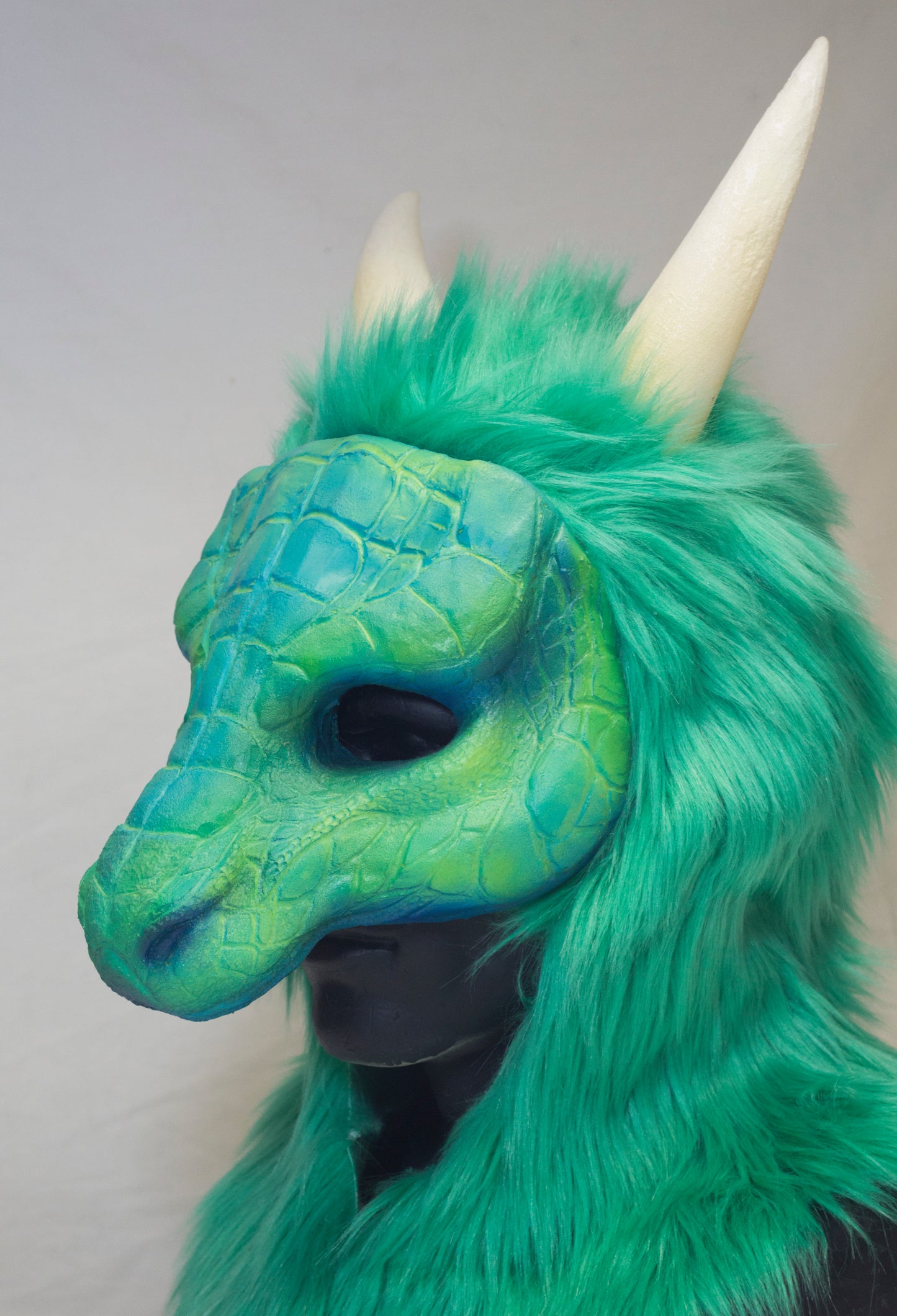 Green Dragon, durable hooded mask for LARP, performance and costuming