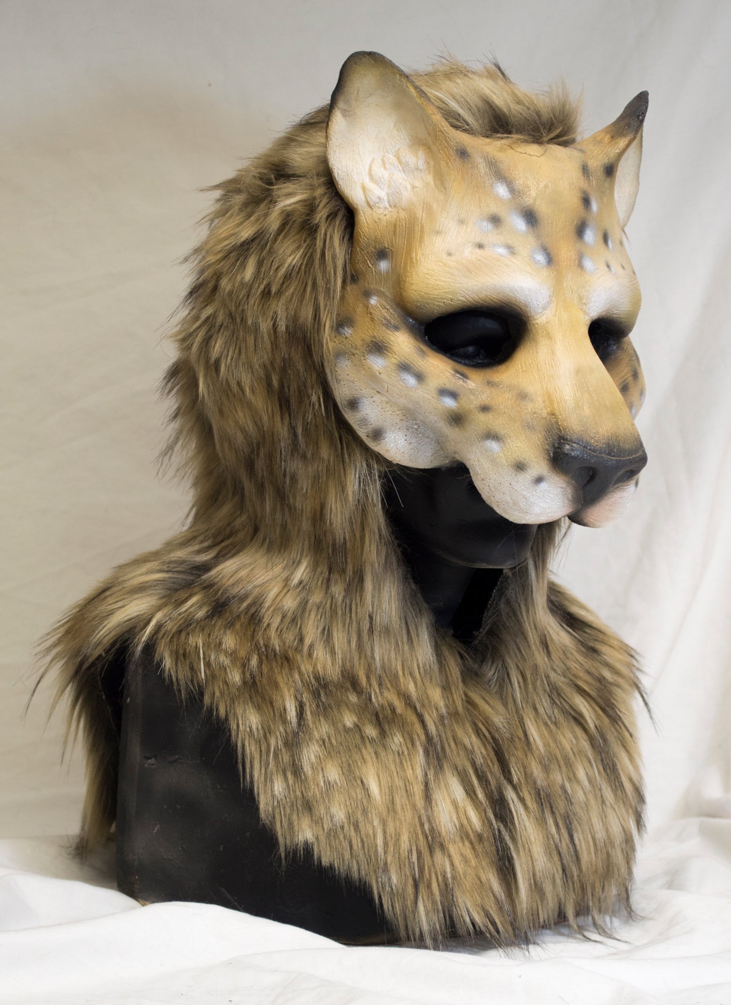 Blonde Spotted khajiit, feline durable hooded mask for LARP, performance and costuming