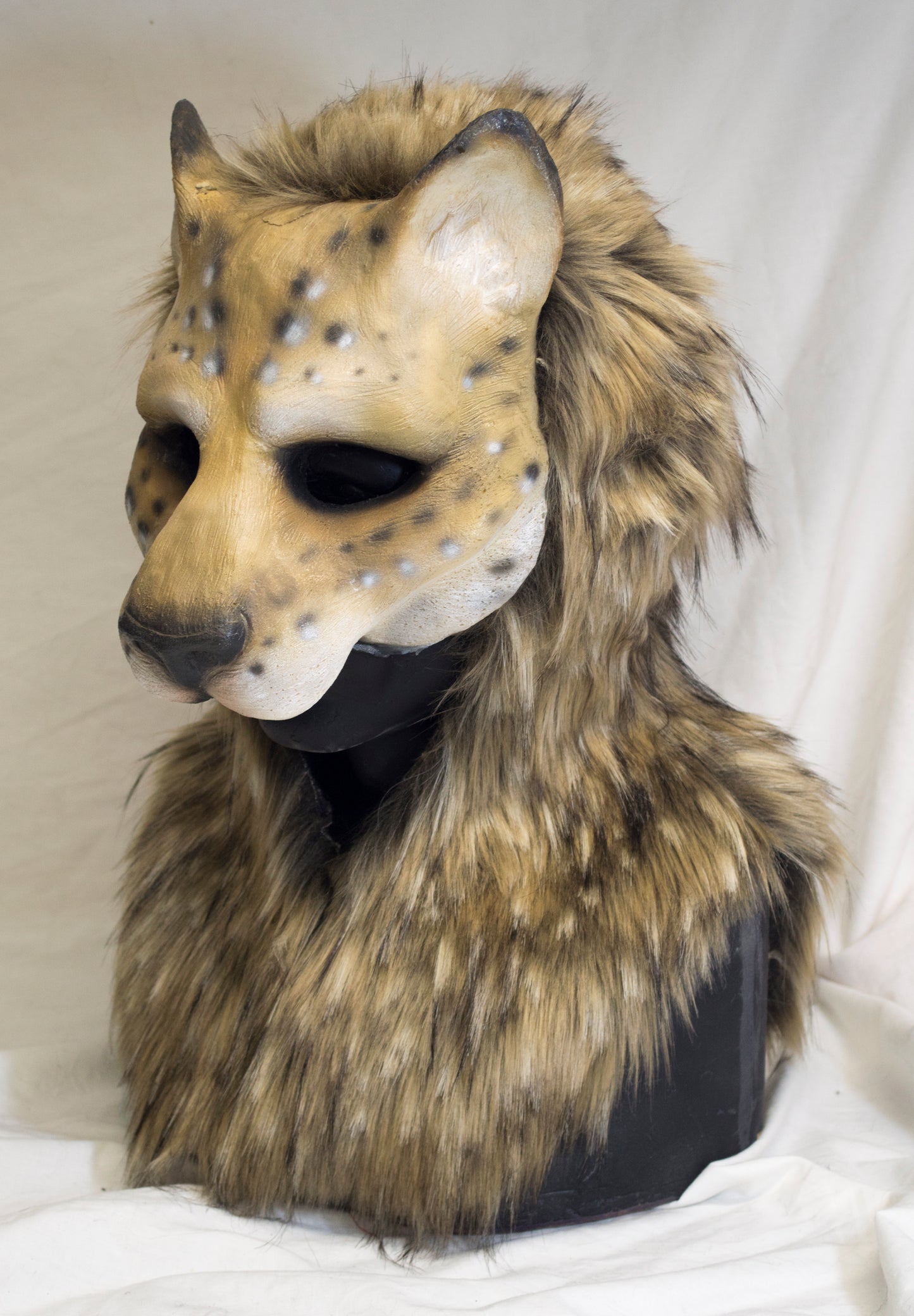 Blonde Spotted khajiit, feline durable hooded mask for LARP, performance and costuming