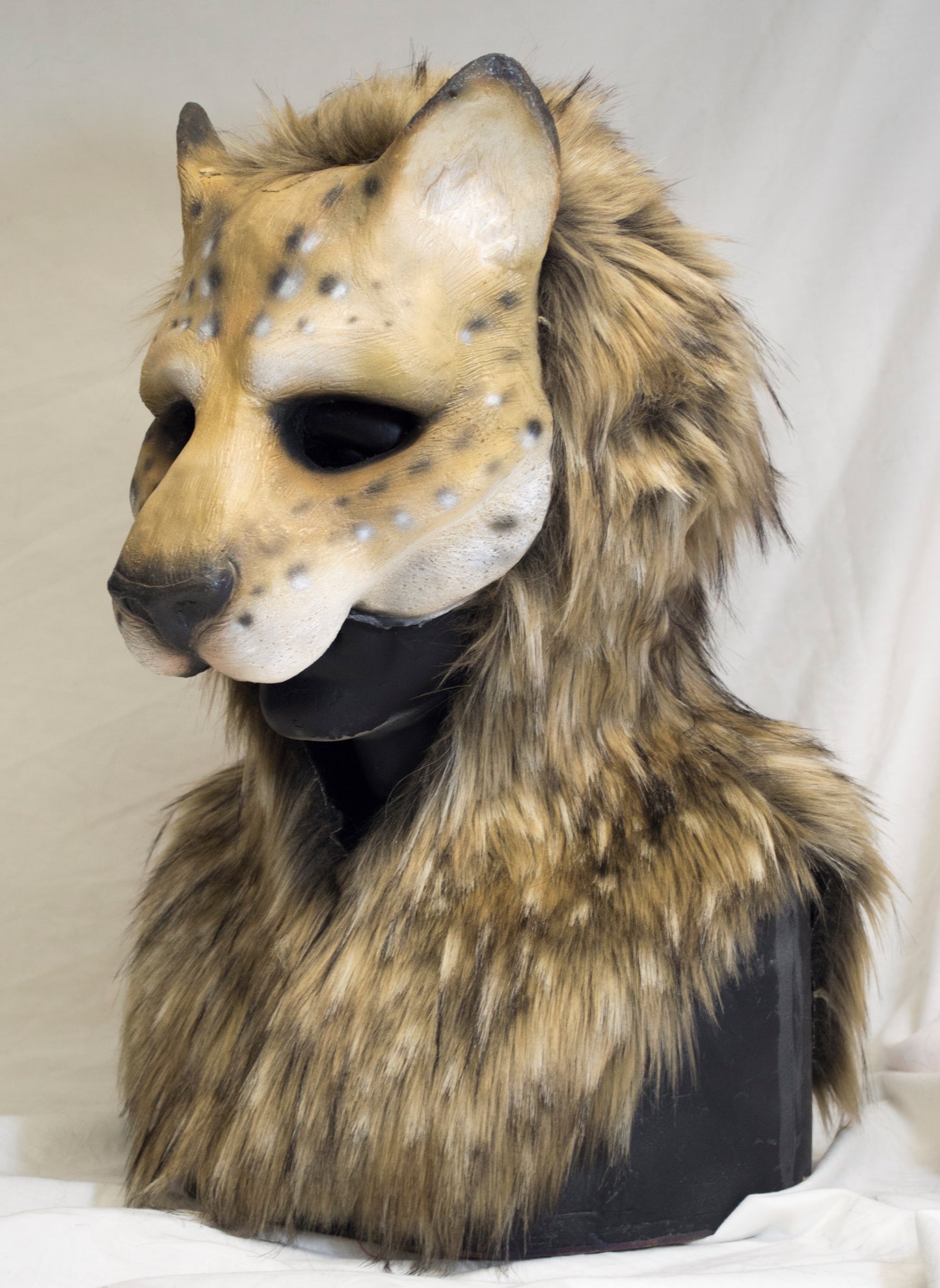 Blonde Spotted khajiit, feline durable hooded mask for LARP, performance and costuming