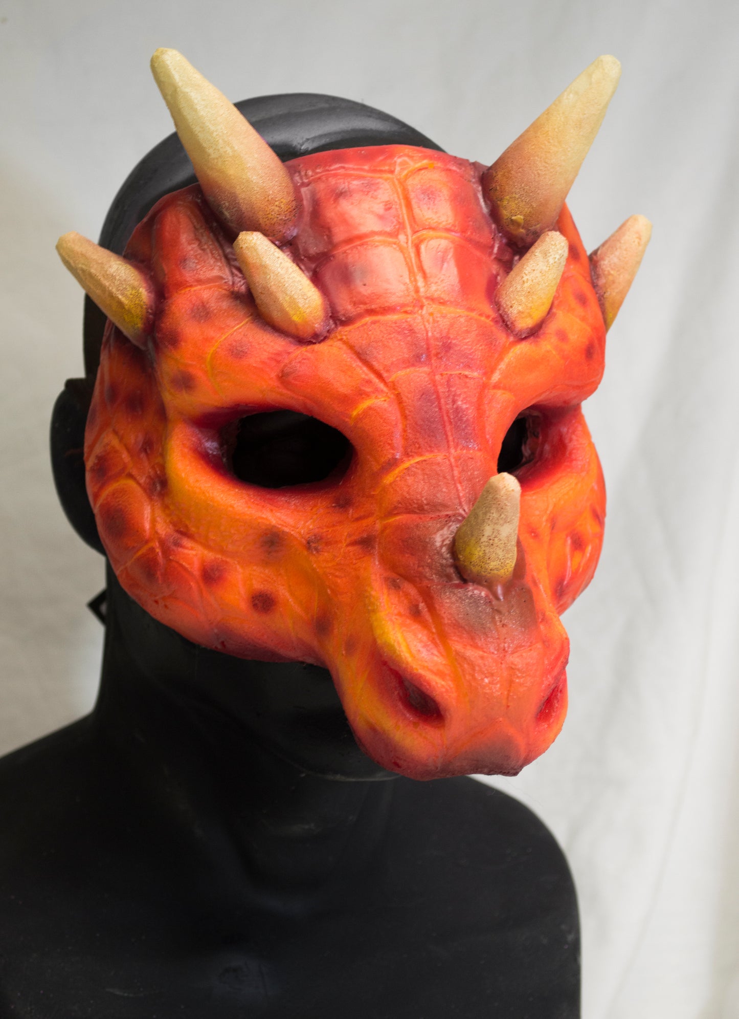 Orange Lizard folk, dragonborn durable mask for LARP, performance and costuming