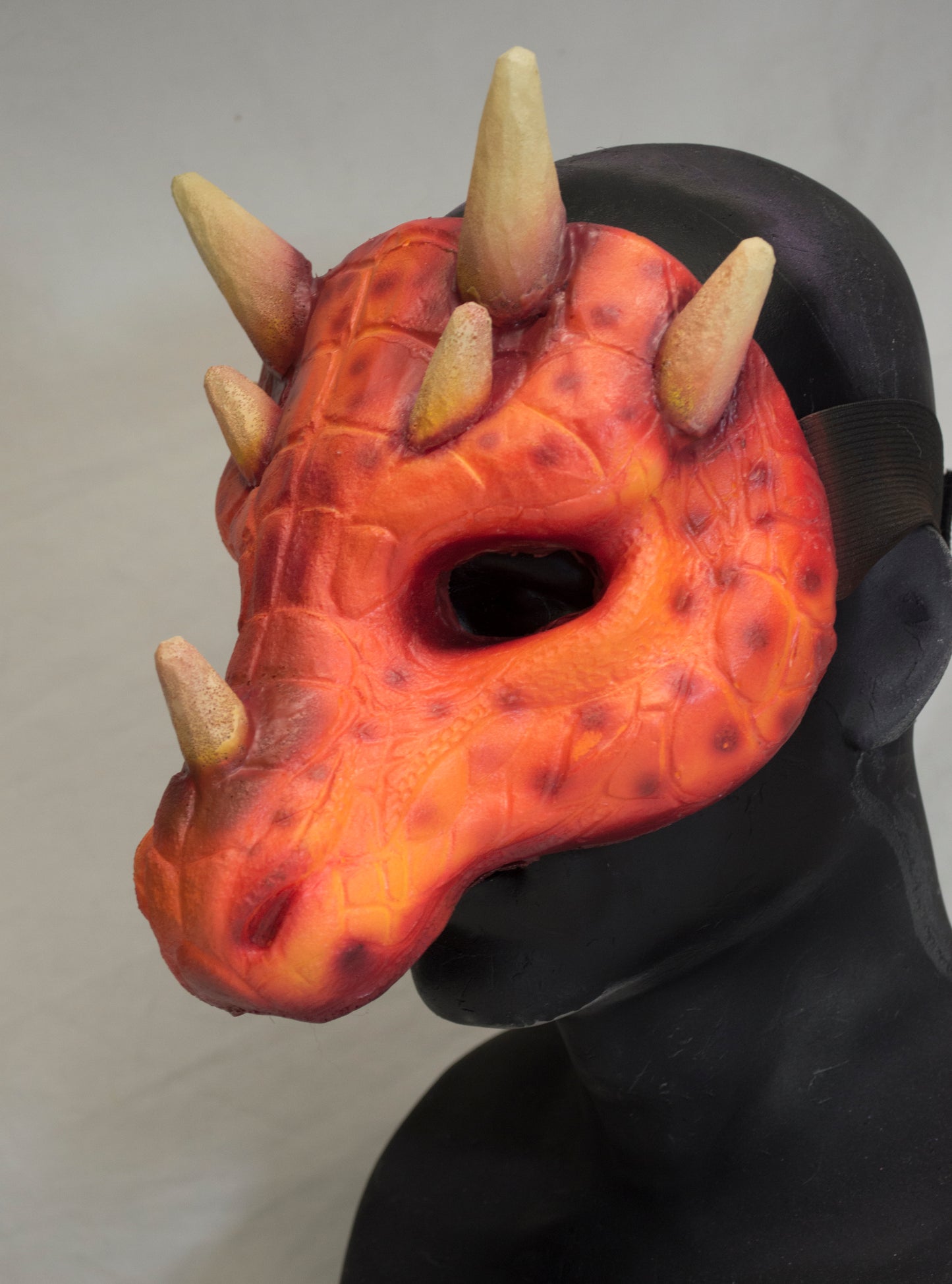 Orange Lizard folk, dragonborn durable mask for LARP, performance and costuming