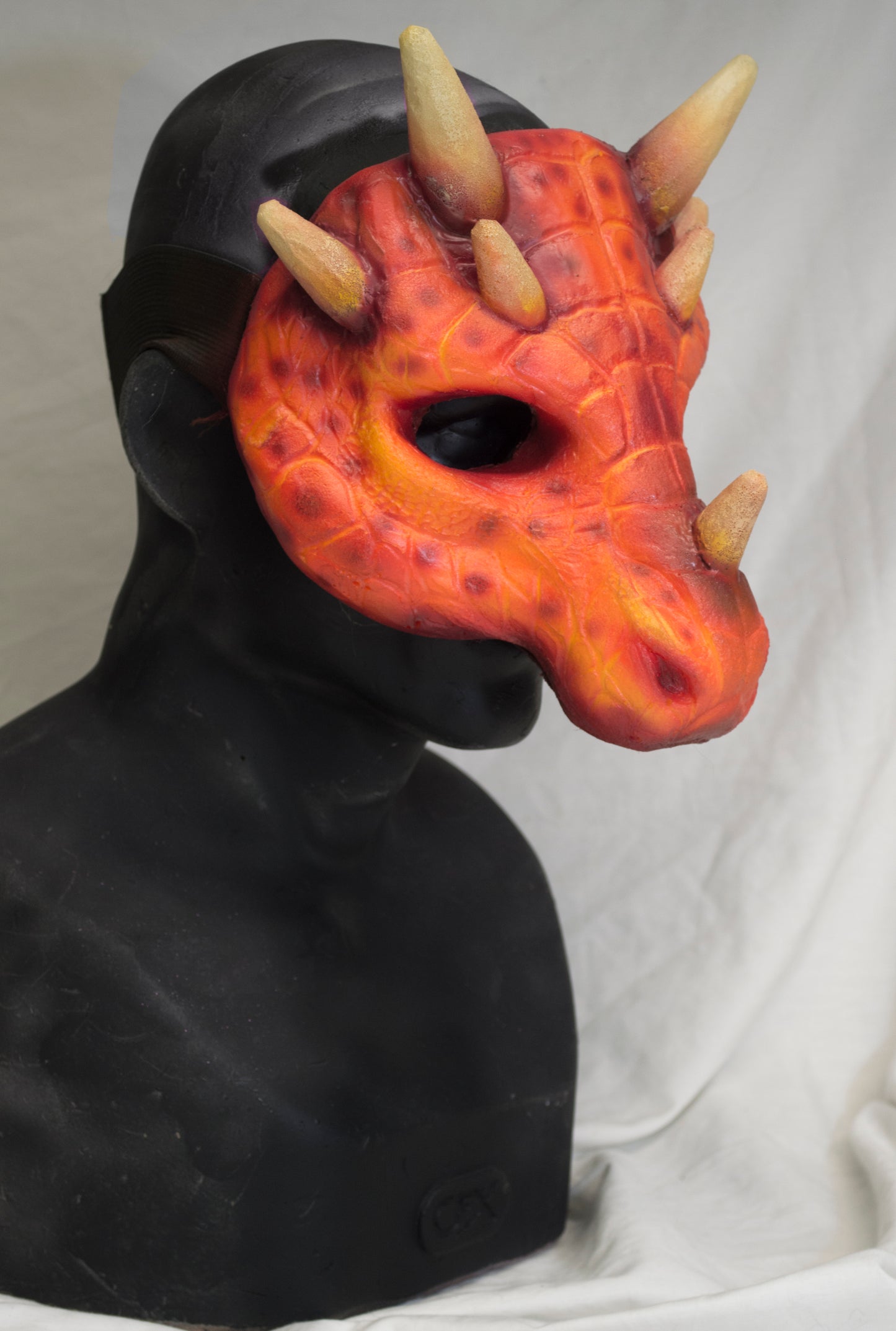 Orange Lizard folk, dragonborn durable mask for LARP, performance and costuming