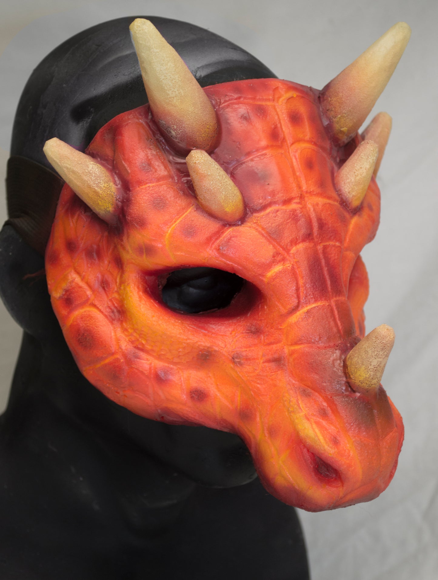 Orange Lizard folk, dragonborn durable mask for LARP, performance and costuming