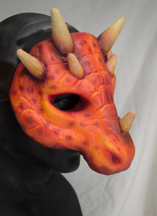 Orange Lizard folk, dragonborn durable mask for LARP, performance and costuming