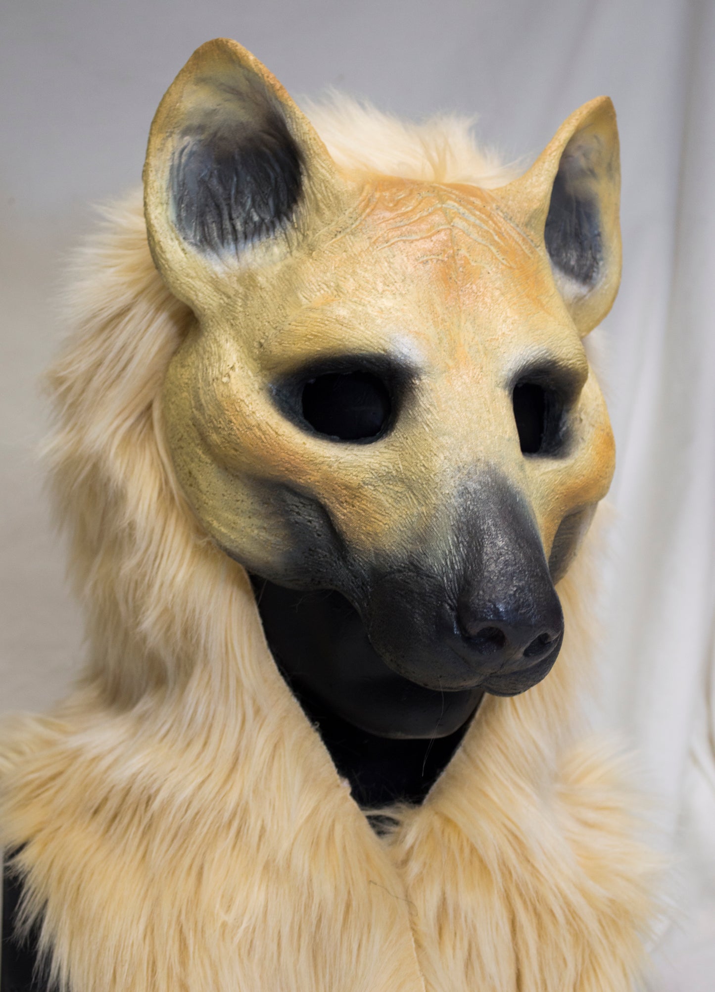 Blonde wild dog, hyena durable hooded mask for LARP, performance and costuming