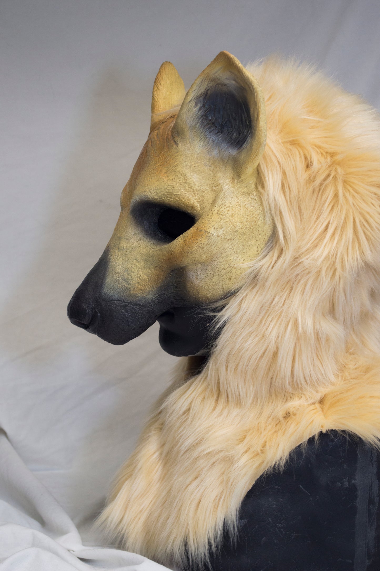 Blonde wild dog, hyena durable hooded mask for LARP, performance and costuming