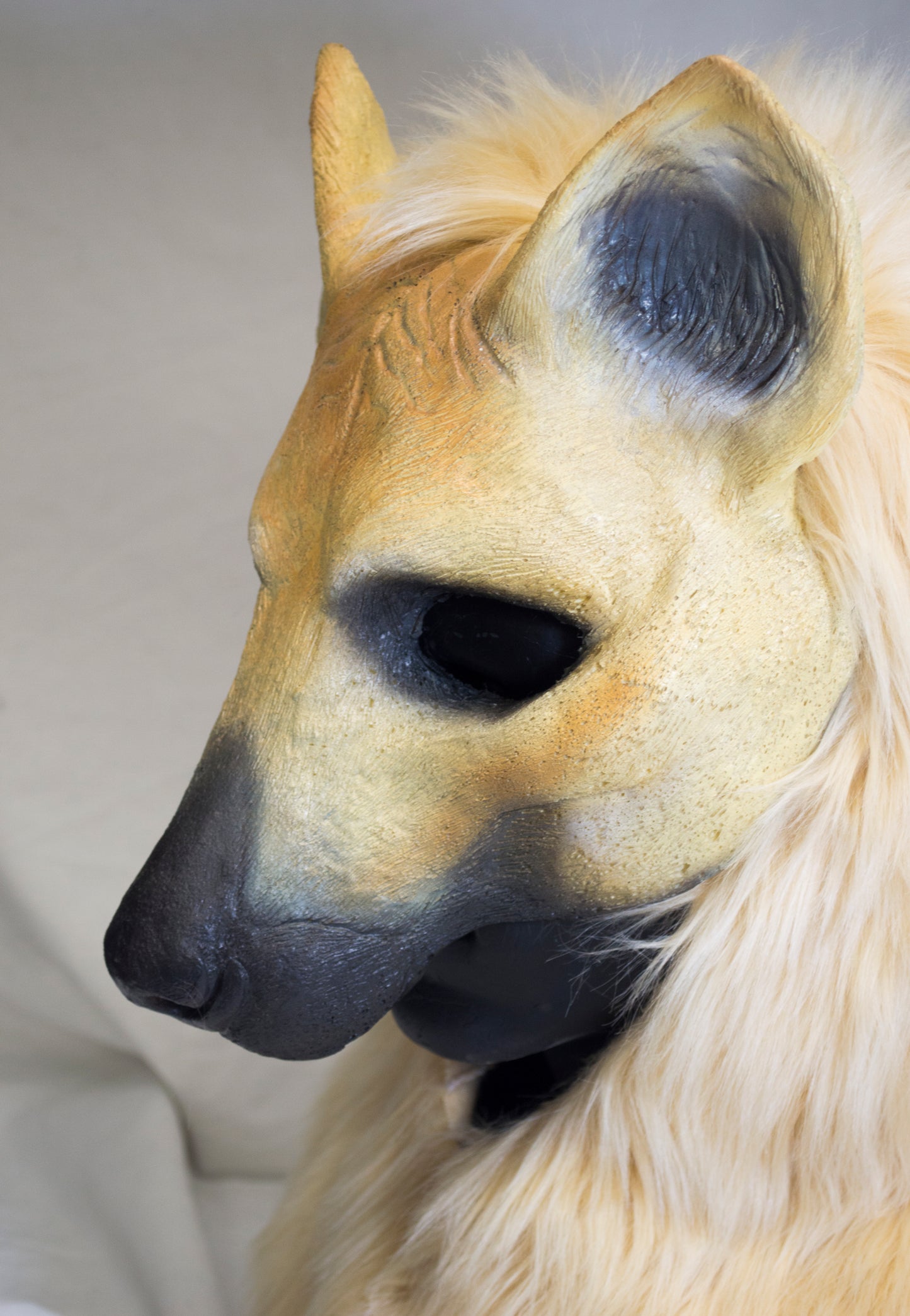 Blonde wild dog, hyena durable hooded mask for LARP, performance and costuming