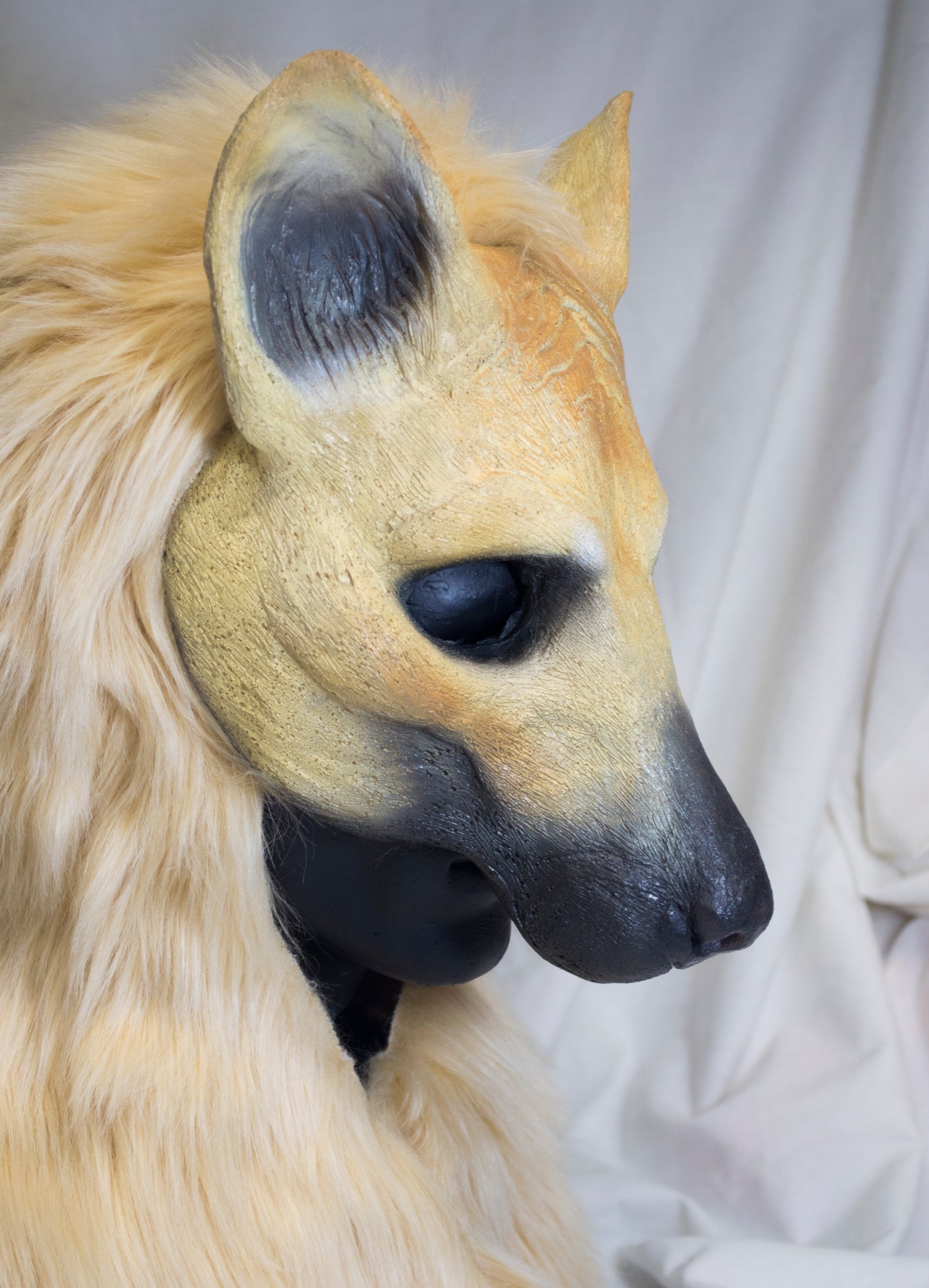 Blonde wild dog, hyena durable hooded mask for LARP, performance and costuming