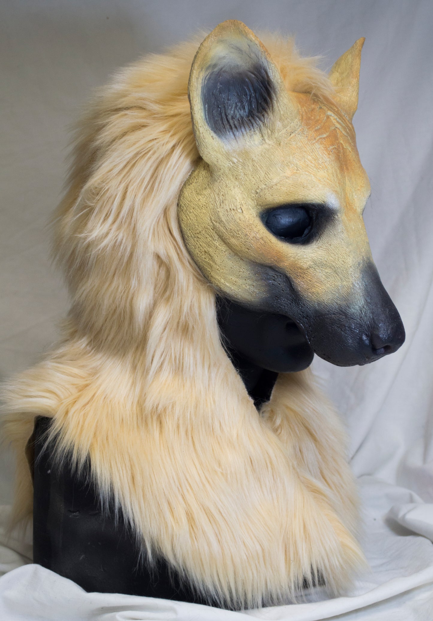 Blonde wild dog, hyena durable hooded mask for LARP, performance and costuming