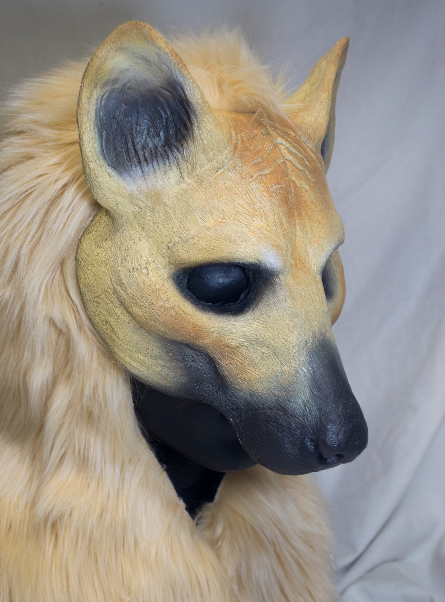 Blonde wild dog, hyena durable hooded mask for LARP, performance and costuming