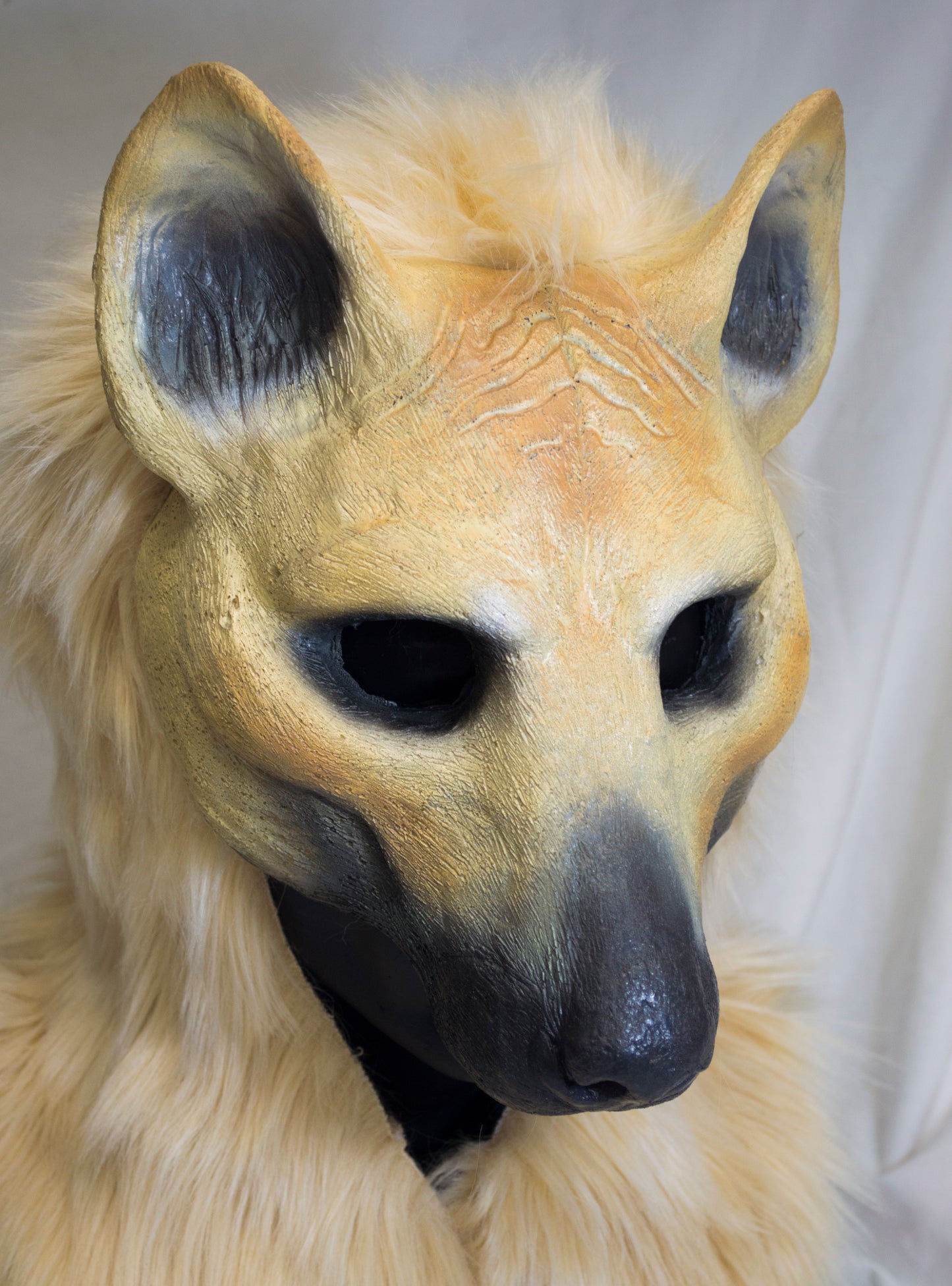 Blonde wild dog, hyena durable hooded mask for LARP, performance and costuming