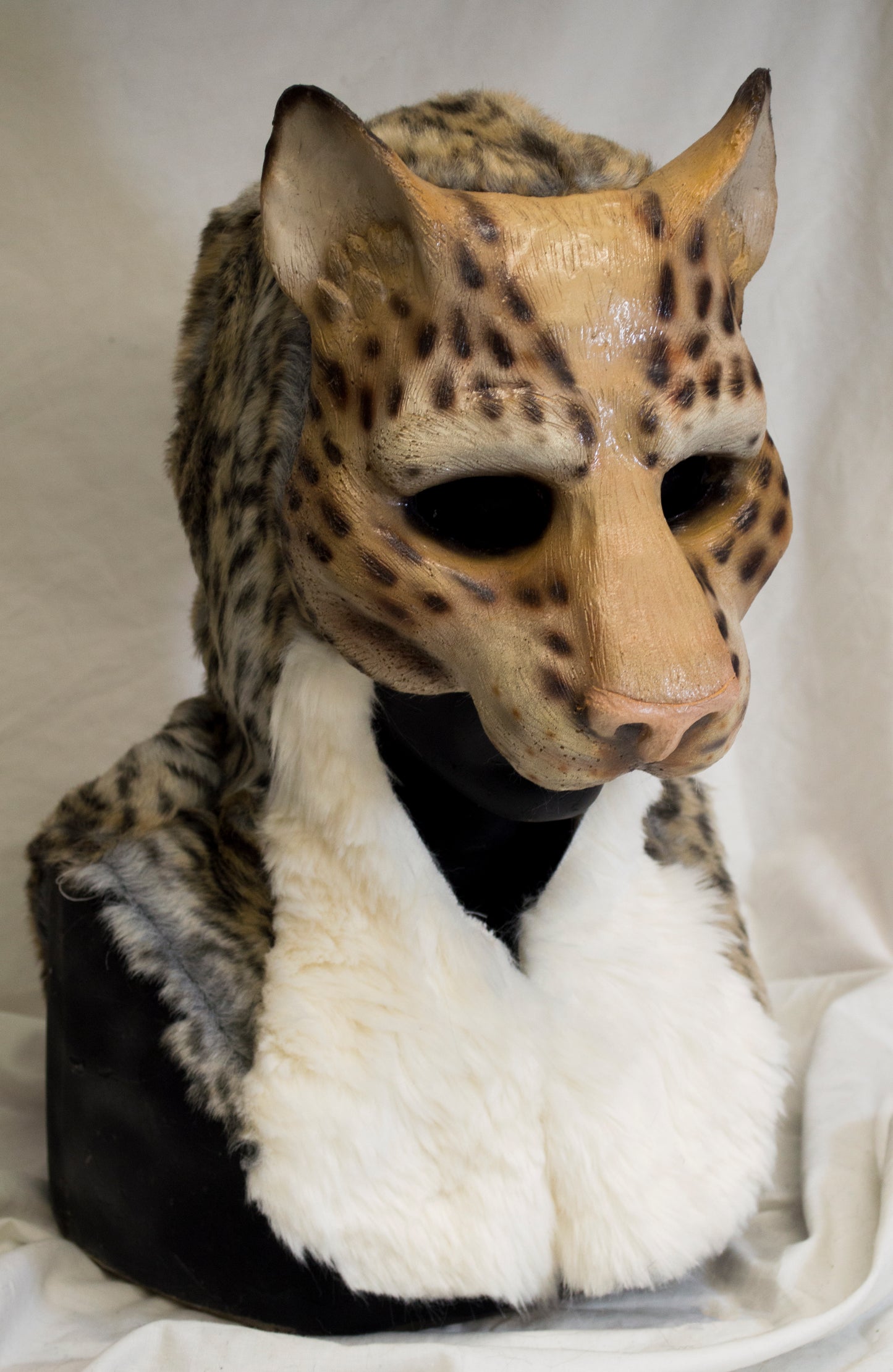 leopard khajiit, feline durable hooded mask for LARP, performance and costuming