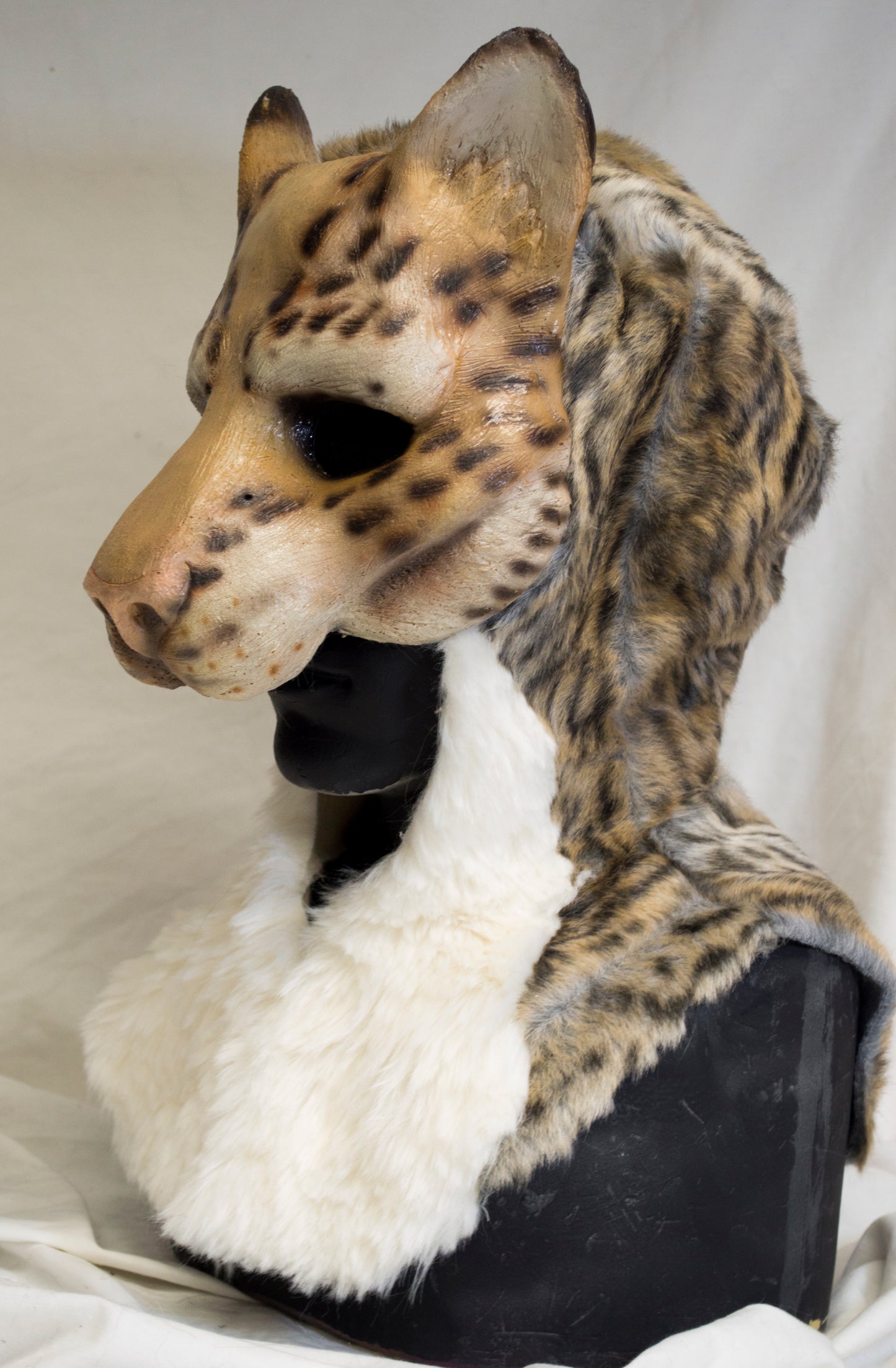 leopard khajiit, feline durable hooded mask for LARP, performance and costuming