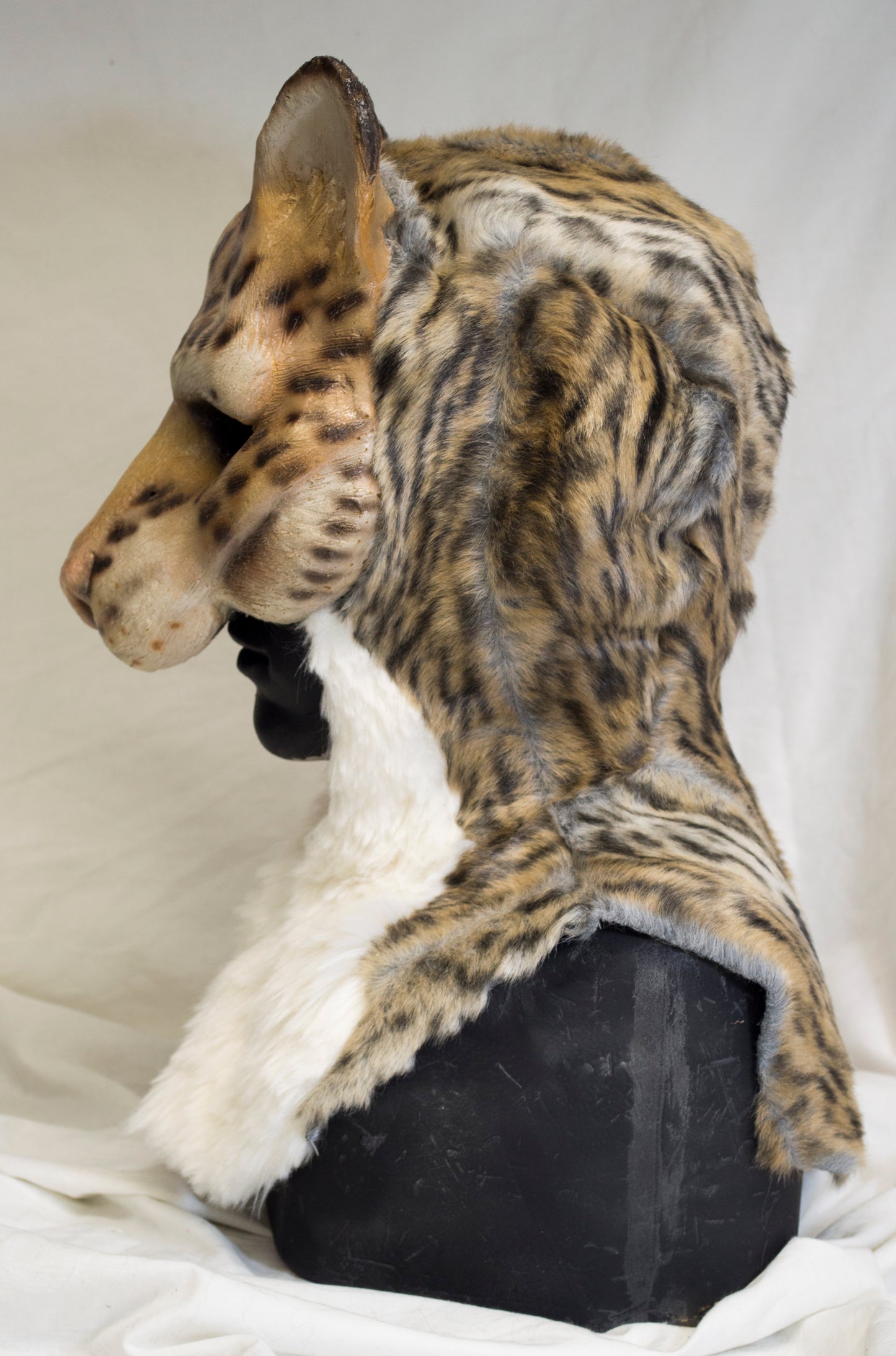 leopard khajiit, feline durable hooded mask for LARP, performance and costuming