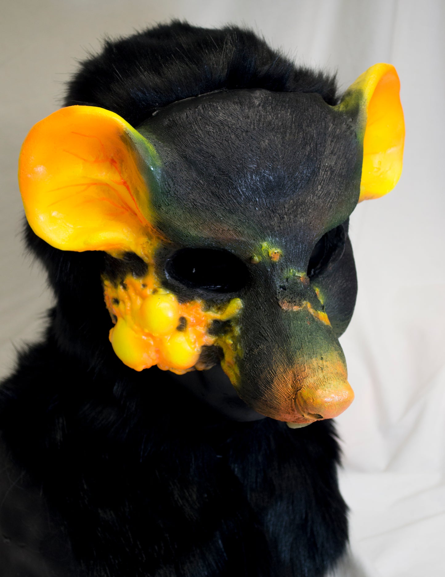 Yellow plague rat scaven, rat folk durable hooded mask for LARP, performance and costuming