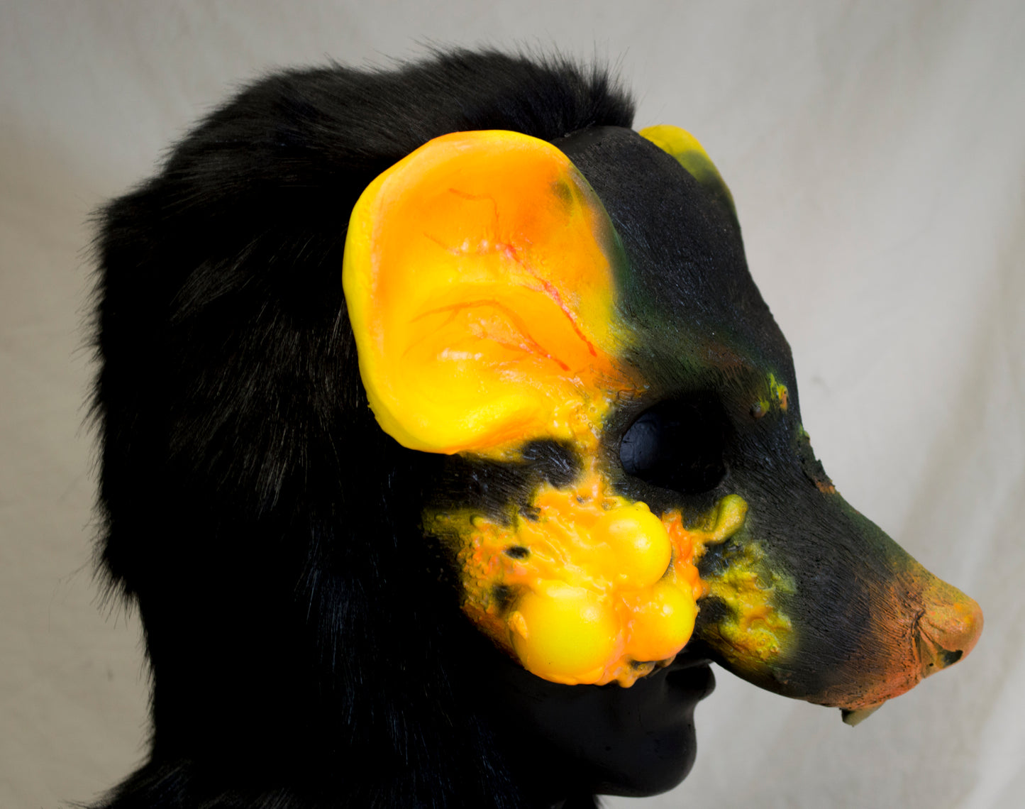 Yellow plague rat scaven, rat folk durable hooded mask for LARP, performance and costuming