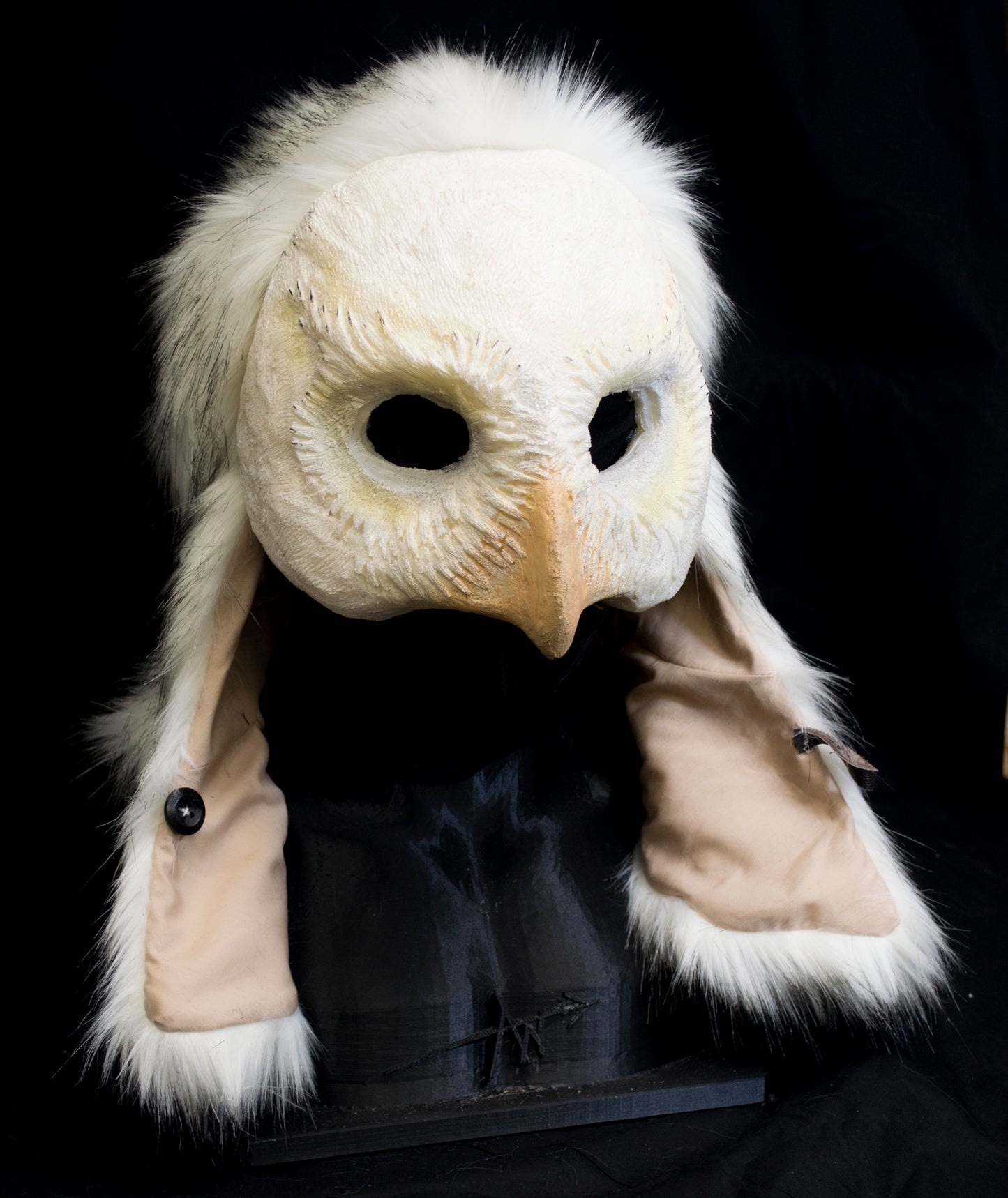 Snowy owl durable hooded mask for LARP, performance and costuming