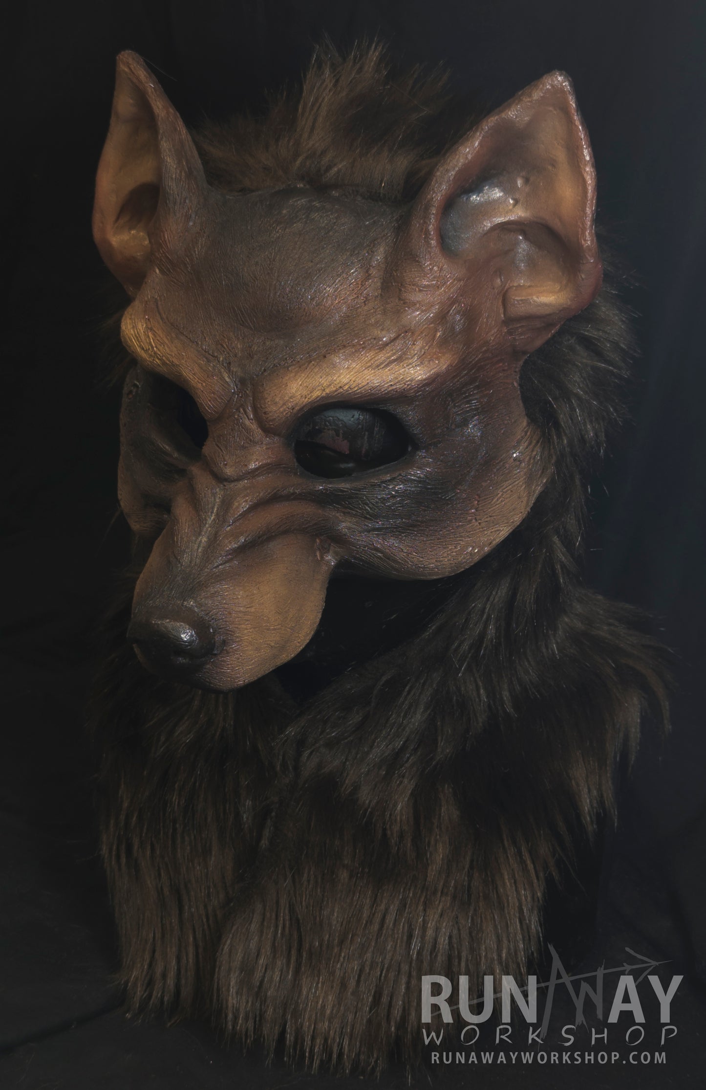 Brown wolf, durable hooded mask for LARP, performance and costuming