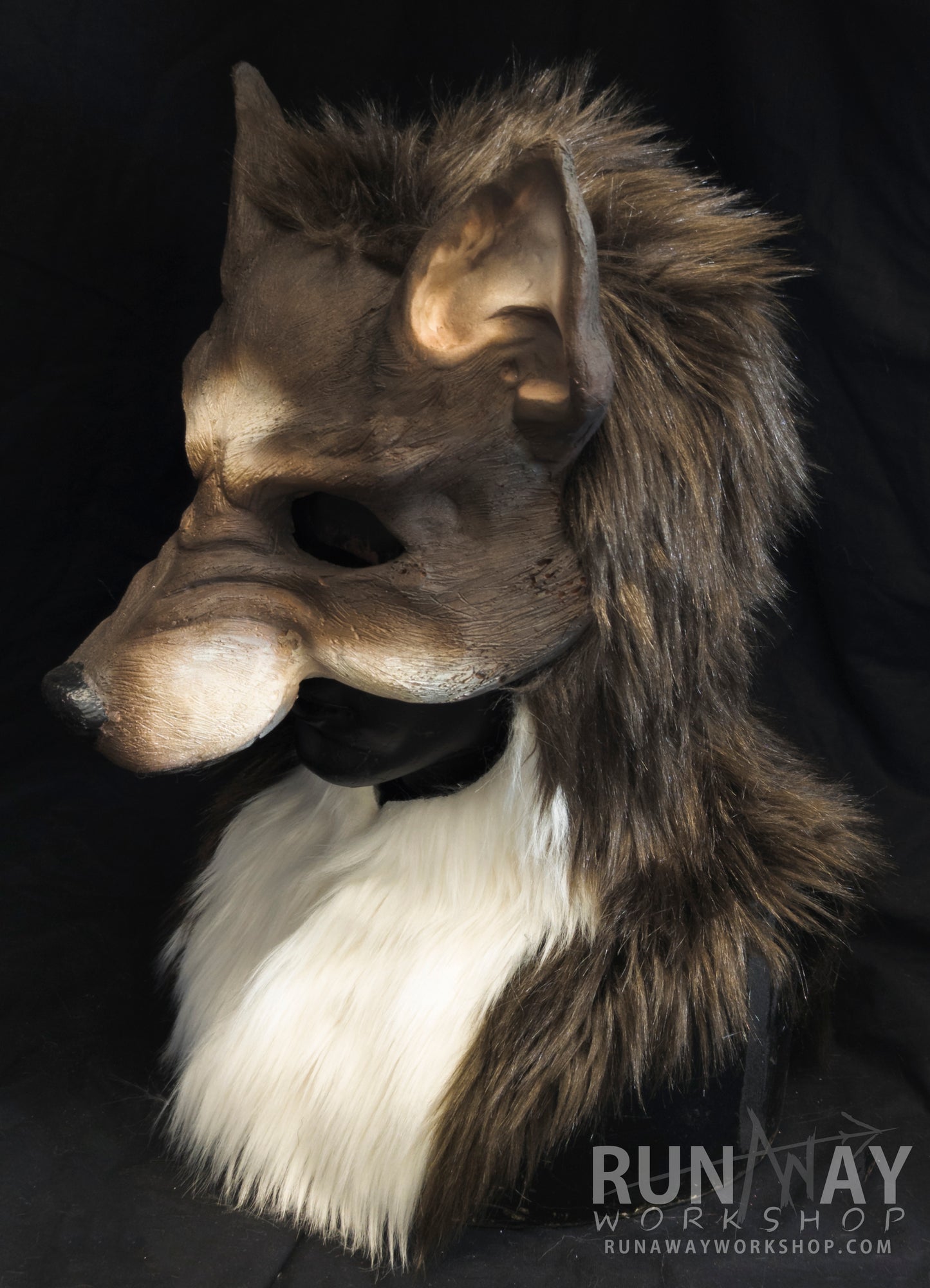 Brown and white wolf, durable hooded mask for LARP, performance and costuming