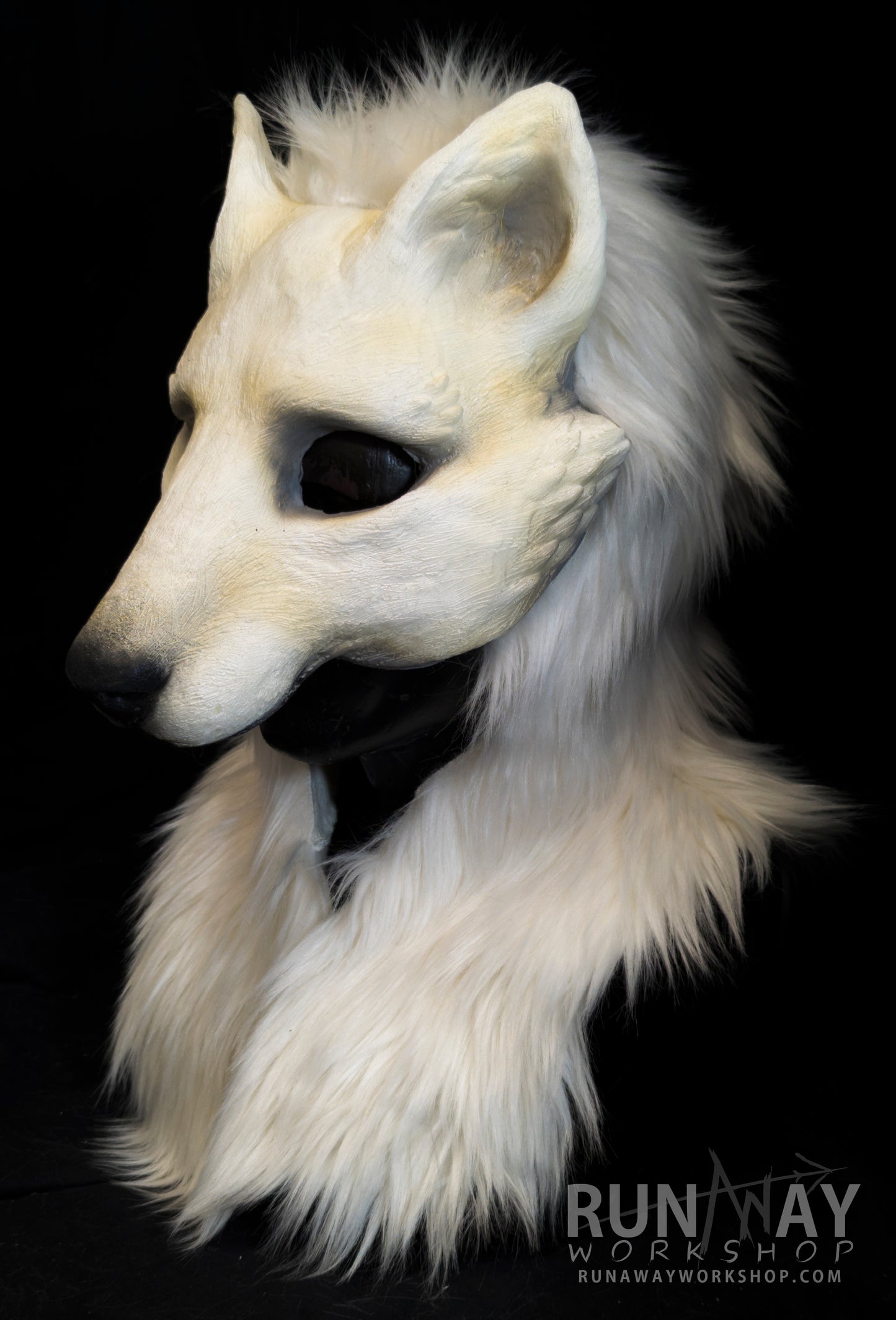 White fox durable hooded mask for LARP, performance and costuming