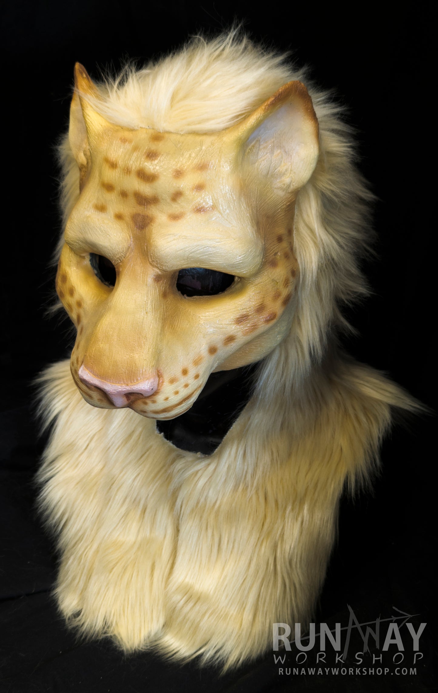 Blonde khajiit, feline durable hooded mask for LARP, performance and costuming