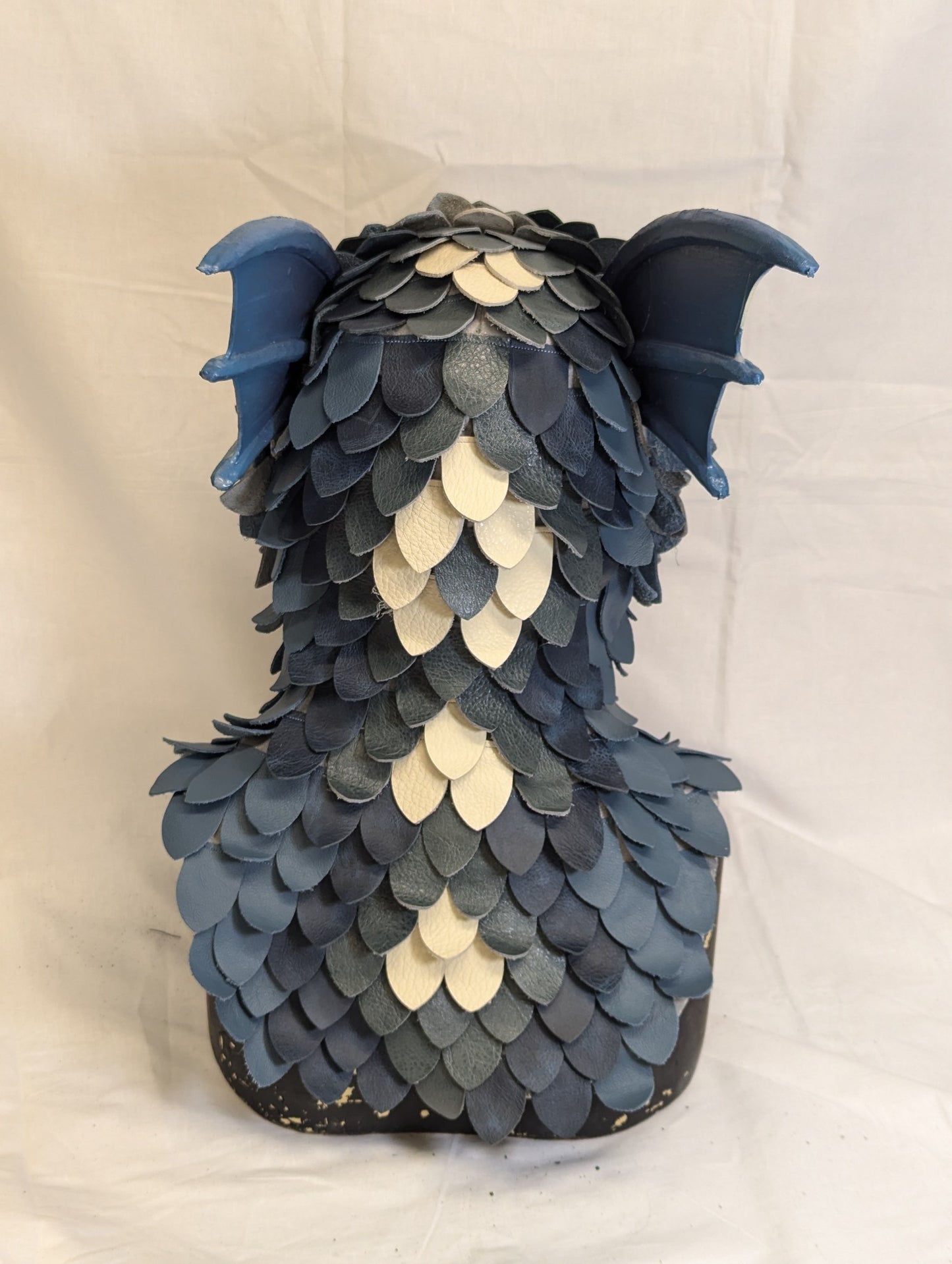 Blue dragon, leather scales, durable hooded mask for LARP, performance and costuming