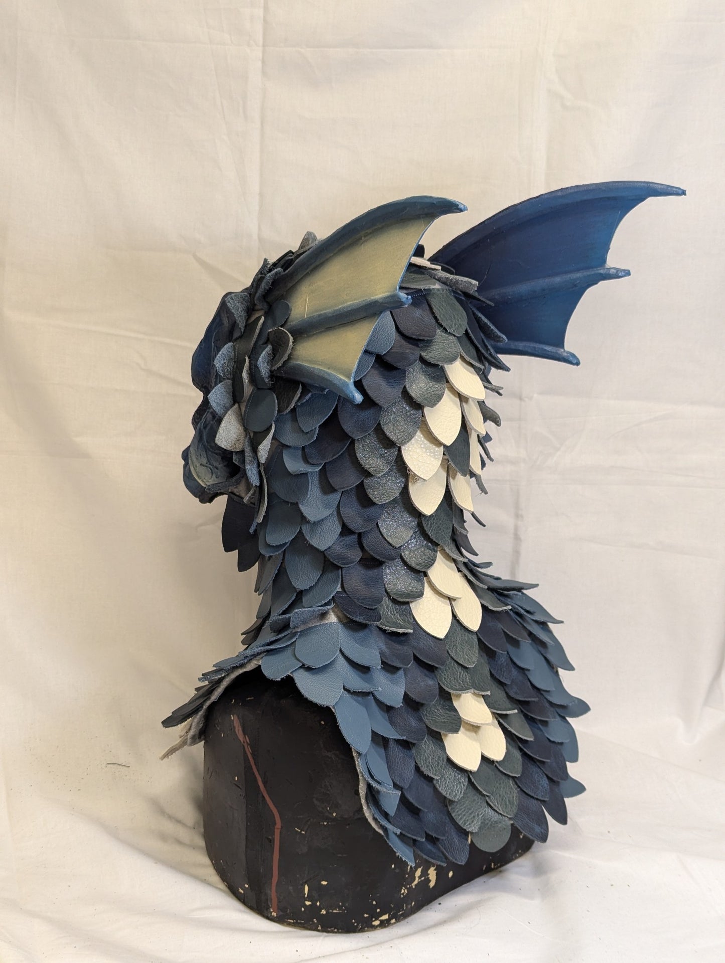 Blue dragon, leather scales, durable hooded mask for LARP, performance and costuming