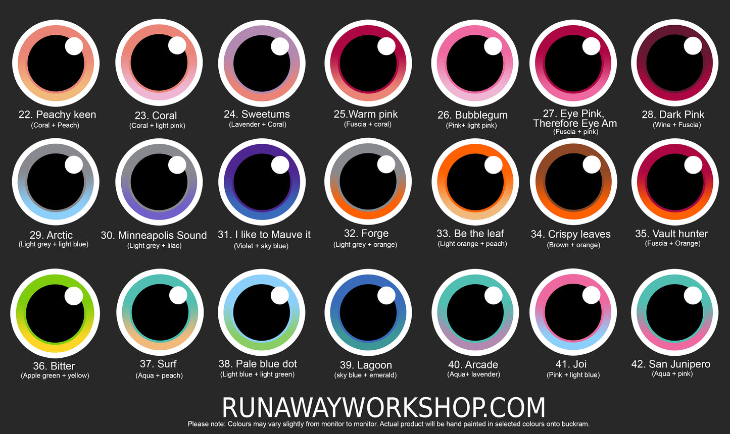 Large coloured toony eyes for costumes, fursuits and mascots (1 pair)(Many colours and custom painted options) Waterproof