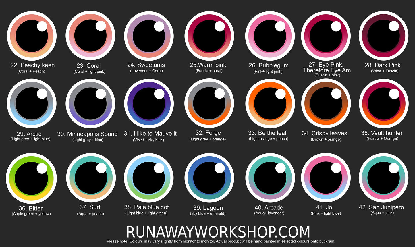 White follow me effect toony eyes for costumes, fursuits and mascots (1 pair)(Many colours and custom painted options) Waterproof