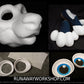 Long muzzle Canine bundle deal: cut and carved head base, Eyes and Feet padding, for costumes mascots and fursuits.
