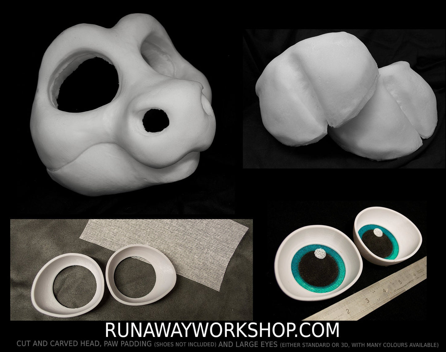 Kemono deer bundle deal: cut and carved head base, Eyes and Feet padding, for costumes mascots and fursuits.