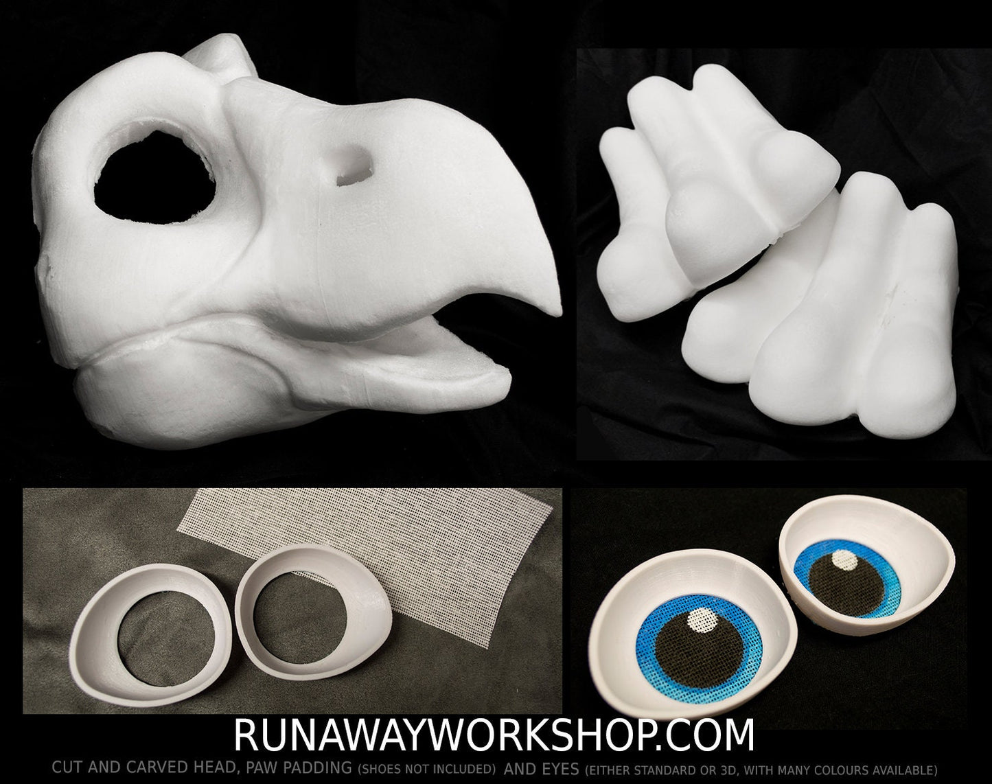 Large bird of prey bundle deal: cut and carved head base, Eyes and Feet padding, for costumes mascots and fursuits.