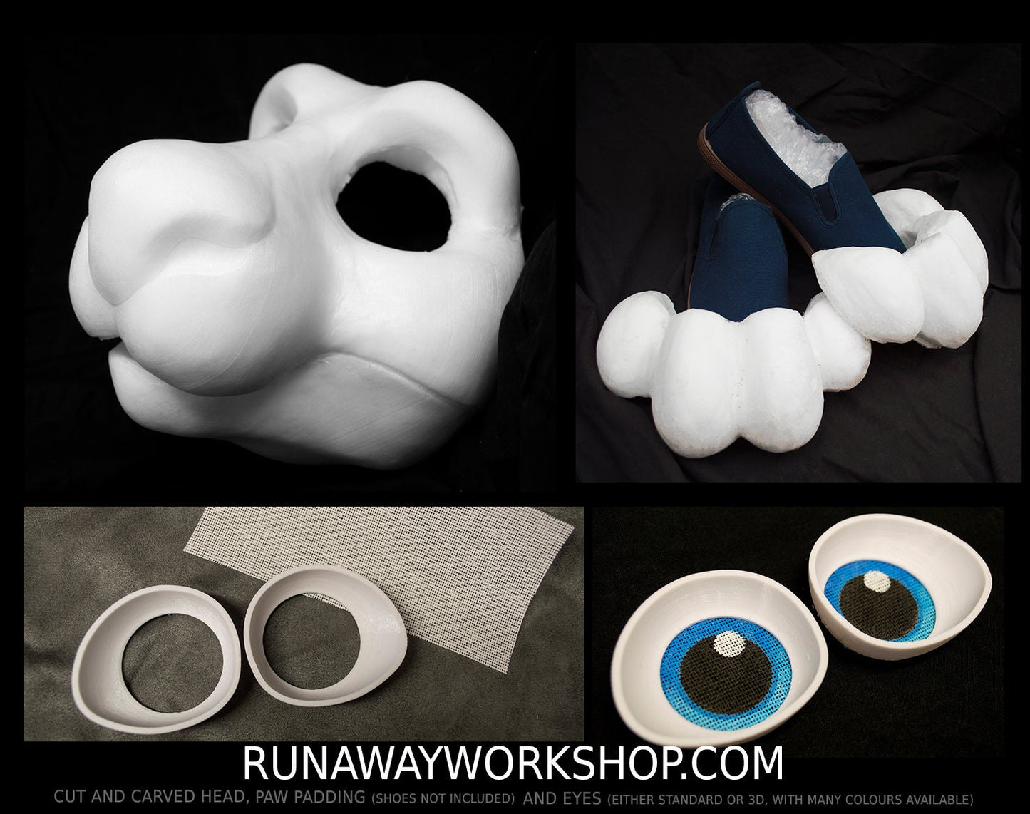 Drekkubus bundle deal: cut and carved head base, Eyes and Feet padding, for costumes mascots and fursuits.