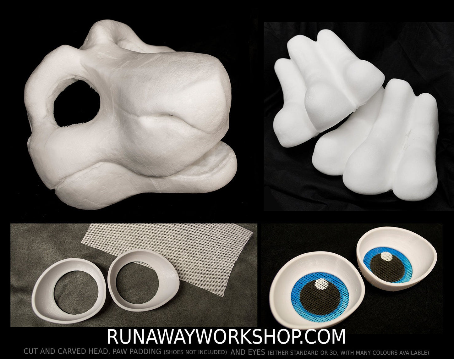 Sergal bundle deal: cut and carved head base, Eyes and feet for costumes mascots and fursuits.