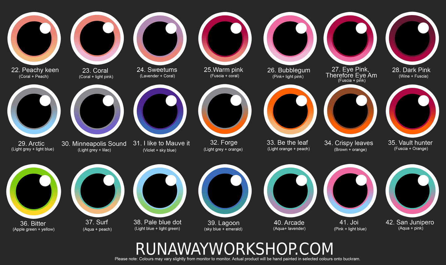 Purple follow me effect toony eyes for costumes, fursuits and mascots (1 pair)(Many colours and custom painted options) Waterproof