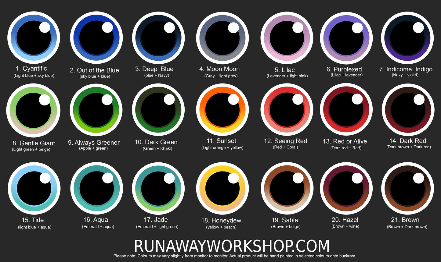 White follow me effect toony eyes for costumes, fursuits and mascots (1 pair)(Many colours and custom painted options) Waterproof