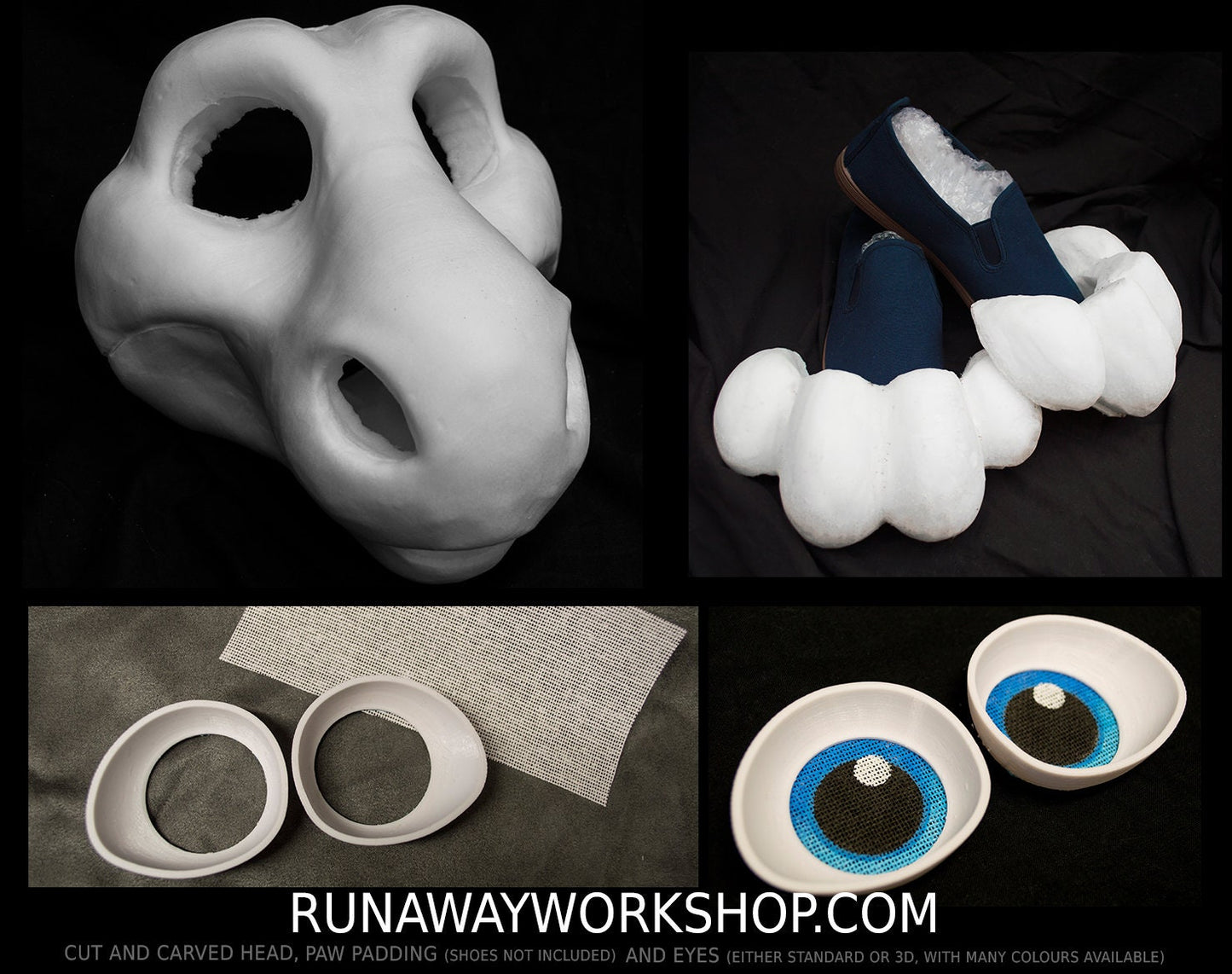 Angel dragon bundle deal: cut and carved head base, Eyes and Feet padding, for costumes mascots and fursuits.