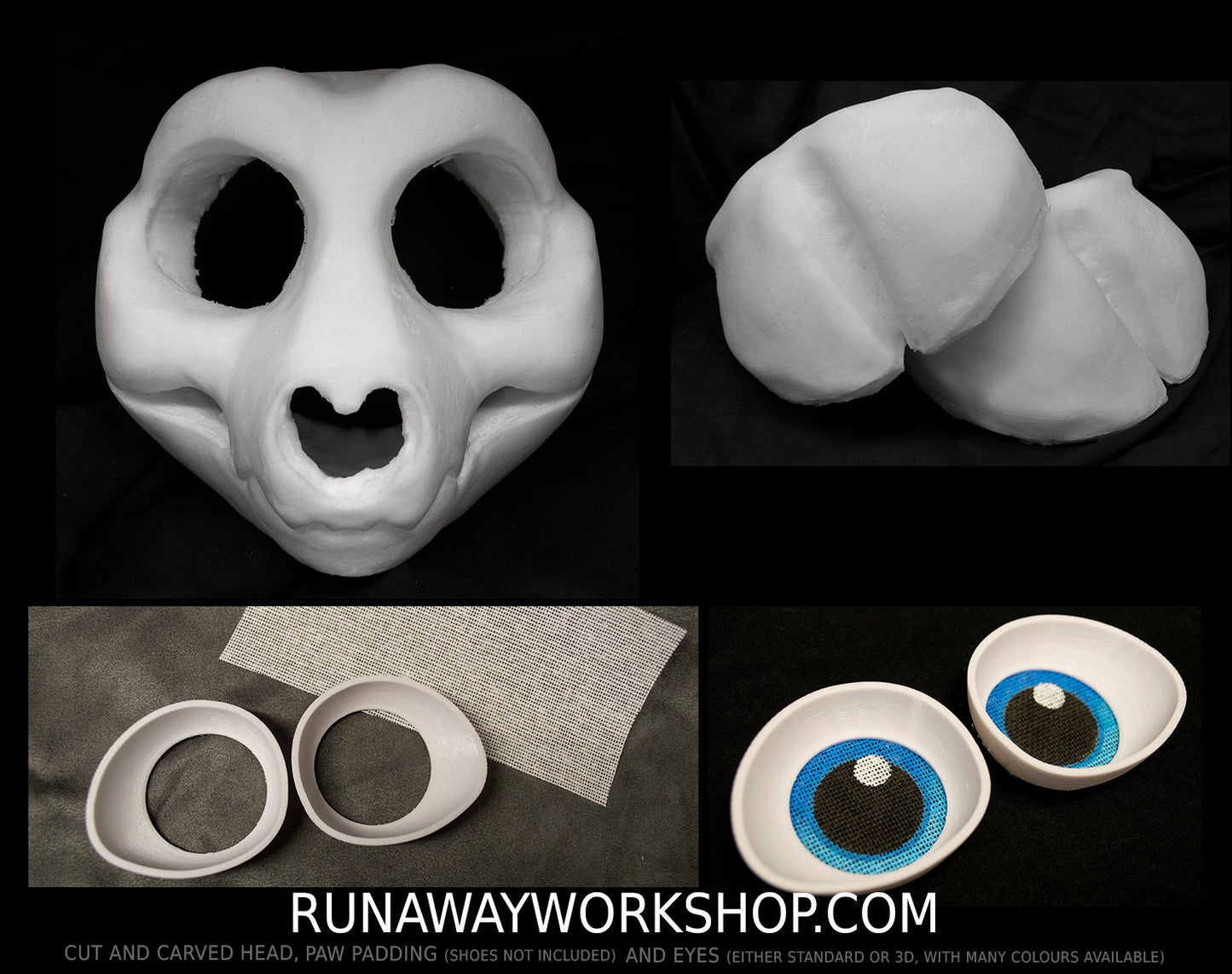 Toony demon skull bundle deal: cut and carved head base, Eyes and Feet padding, for costumes mascots and fursuits.